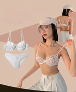 Transparent Brief Sets Lace Sexy Temptation Underwear Women Ultra Thin Push Up Brassiere Hollow Out Bralette Lingerie