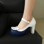 Women Lolita Style Patent Leather Bow Shoes 9.5cm High Heels Anti-slip Rubber Sole Platform Pumps Ideal for Parties Daily Wear
