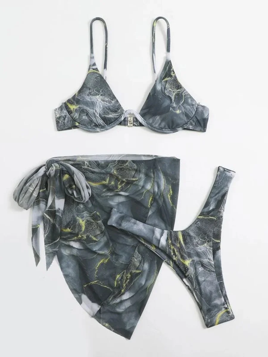 3 Pieces Print Push Up Bikini 2026 Women & Beach Skirt Strappy Swimsuit Sexy Swimwear Female Bathers Bathing Swimming Swim Suit