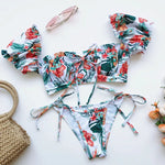 DEKA Brazilian Puff Sleeve Bikini Set Women Thong Swimsuit Printed High Waist Swimwear Bathing Suit Beachwear Push Up Bikini