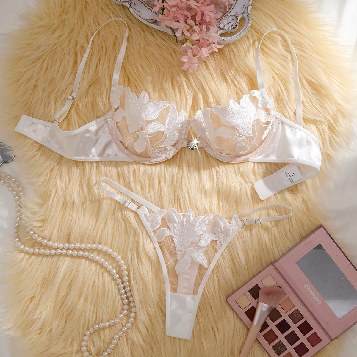 Soft breeze white lily embroidery lingerie set - see-through netting bra - French-style bridal sensual women's lingerie ZA824031