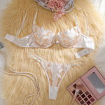 Soft breeze white lily embroidery lingerie set - see-through netting bra - French-style bridal sensual women's lingerie ZA824031