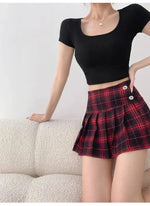 American Style Retro Low Waisted JK Plaid Pleated Skirt Women 2026 Summer New Spicy Girl Wrap Hip Slim A-line Ultra Skirt YOQG