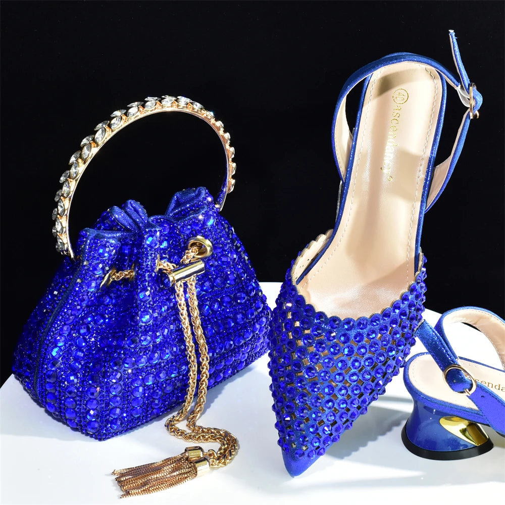 Doershow charming Shoes And Bag Matching Set With silver Hot Selling Women Italian Shoes And Bag Set For Party Wedding!HAB1-9