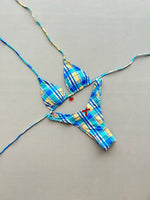Sexy Blue Plaid Micro Bikini 2025 Women Halter Push Up Bra Bow Thong Swimsuit Summer Holiday Bathing Suit Triangle Swimwear