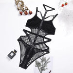 Toucheart Erotic Halter Bodysuit Large Mesh Splicing Andheavy Craftsmanship Women Hollow Seductive Intimate Hot Private Bodysuit