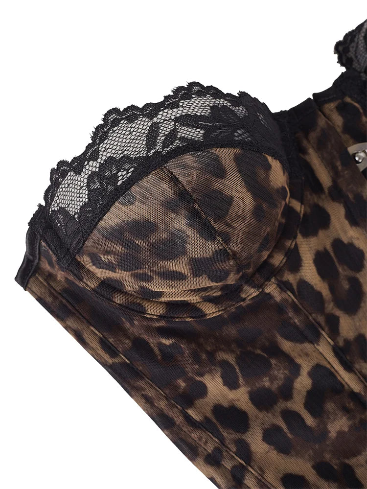 Women's Corset Light Brown Corsets Top Lace Trim Bustiers & Corsets Gothic Slimming Corset Fishbon Mesh Underwear Chest Binders