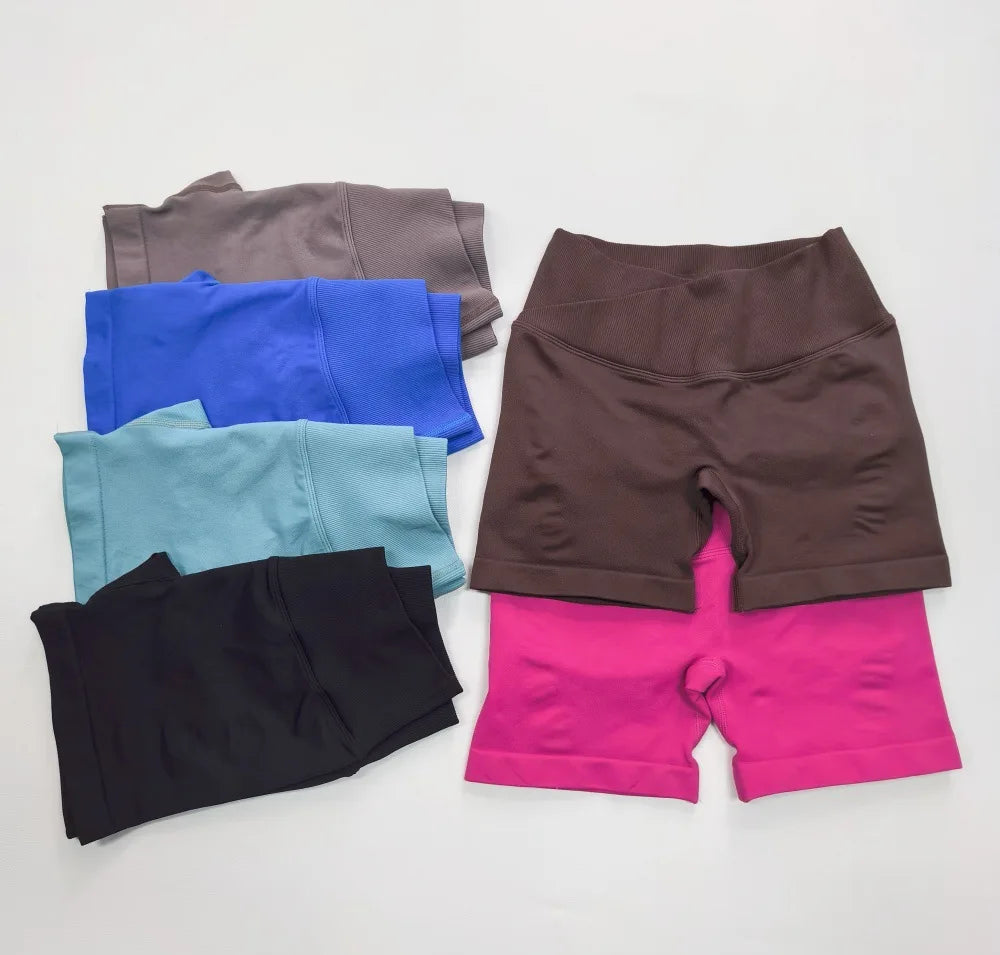 Gym Shorts 4.5" Women Clothes Seamless Leggings V Waist Cross Yoga Shorts Workout Fitness Scrunch Booty Tights Running Shorts