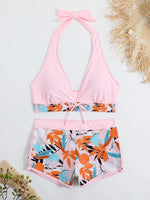 2026 Halter Bikini Set Short Swimsuit Women High Waist Swimwear Female Printed Bathers Swimming Bathing Swim Suit Beachwear