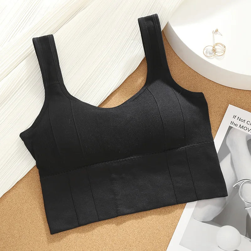 Women Crop Top Padded Tank Top Sports Bra Seamless Underwear Summer Fitness Casual Streetwear Camisole Removable Pads