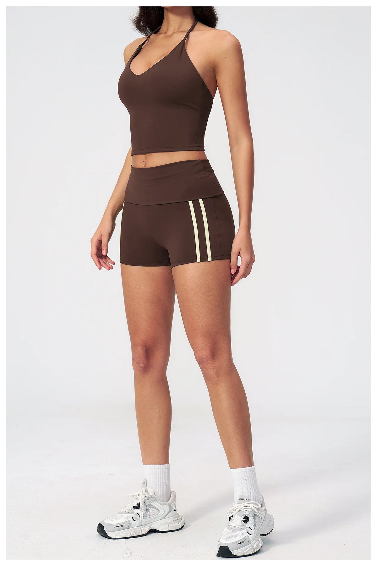 Color Blocked Yoga Suit 2 Pieces Women Slim Sports Tank Top High Waist Leggings Shorts Outfit Tight Outdoor Running Fitness Suit