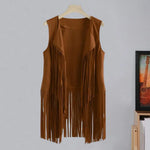 Open Front Tassel Cardigan Women's Fringe Vest Retro Sleeveless Jacket Cowgirl Western Outfits Outerwear