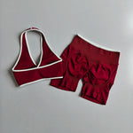 2pcs Women's Seamless Push-up Sports Vest Bra Set with High Elastic Hip Lifting Shorts for Running Aerobics Yoga