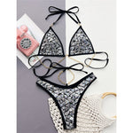 New Bling Sequins Halter Metal Chains Bikini Women Swimwear Female Swimsuit Two-Pieces Bikini Set Bather Bathing Suit Swim V4865