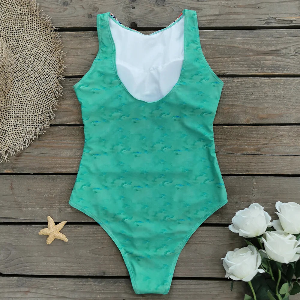 Striped Women One Piece Swimsuit High Quality Swimwear Printed Push Up Monokini Summer Bathing Suit Tropical Bodysuit Female