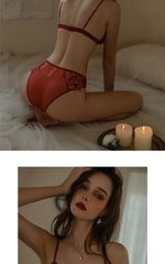 MOYISU Pure Desire Victoria French Lace Embroidered Lingerie Women's Thin Cup Triangle Cup Bra Set Comfortable No Underwire