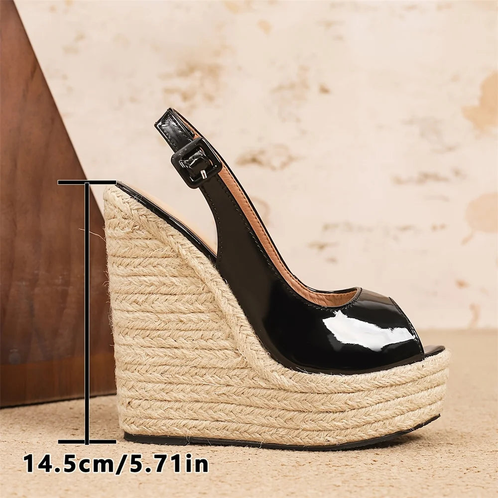 2026 Big Size 42 Sexy Peep Toe Summer Espadrilles Sandals Women Super High Heels Slingback Sandals Platform Sandals Wedges Shoes