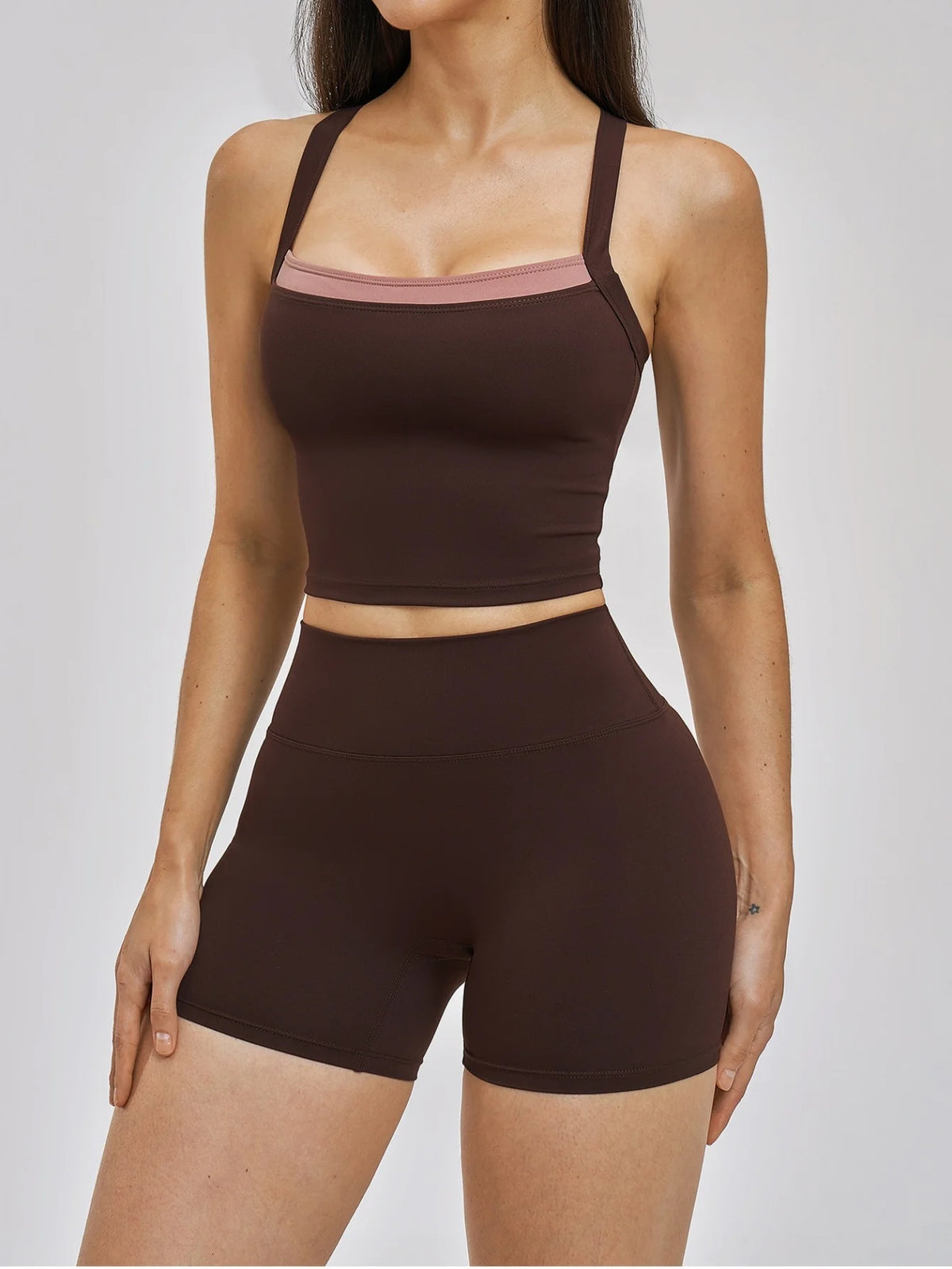 Naked Yoga Suit Workout Clothes Women Back Cross Shockproof Slim Sports Tank Top High Waist Short Fitness Suit Athletic Wear
