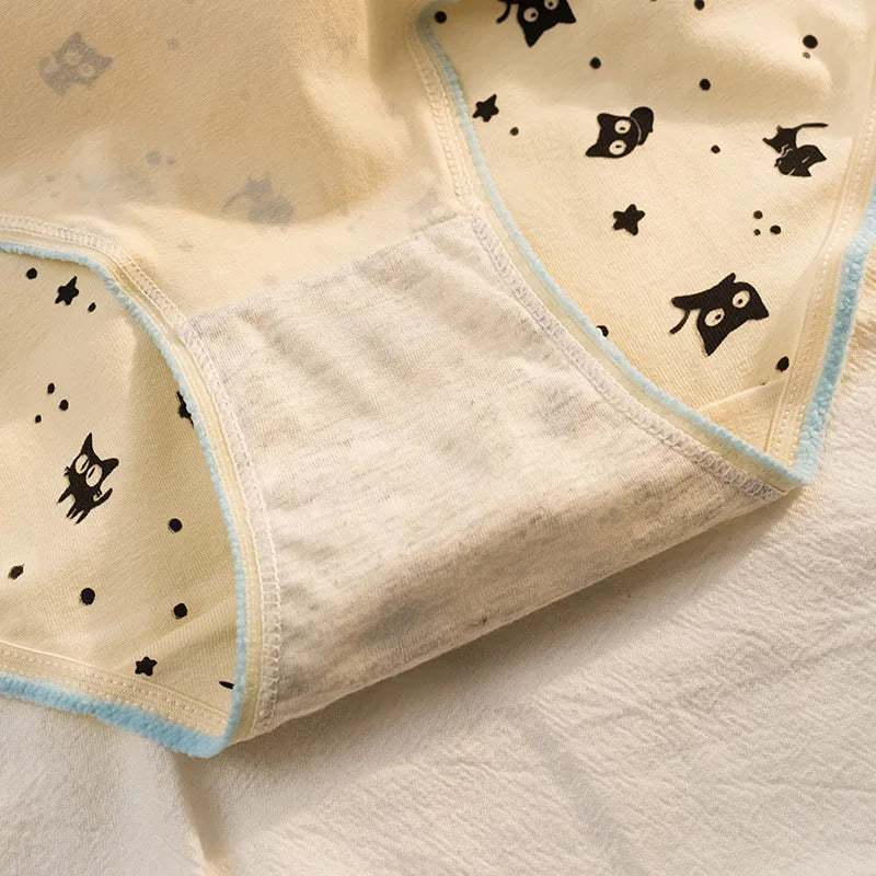 5Pcs/Set Women's Cotton Briefs Cute Black Cat Print Underwear Soft Breathable Underpants Mid-Waist Panties For Female Lingerie