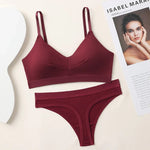 Comfort Cotton Bra Panties Set Women Push-Up Bra Low Waist Thongs Sports Underwear Sexy Lingerie Set Female T-Back Intimates