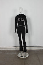 2026 New Women Ins Fashion Solid Color Sexy Straight Shoulder Contrast Stitch Long Sleeve 2 Piece Outfit