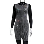XS-2XL 15 Colors Rhinestones Fishnet Dress O-Neck Grid Swimsuit Bikini Cover Up Beach Pool Party Cover-ups for Swimwear Women