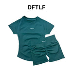 DFTLFWomen 2PCS Seamless Yoga Suit Short Sleeve Top High Waist Shorts Quick Dry Breathable Gym Fitness Running Workout Sport
