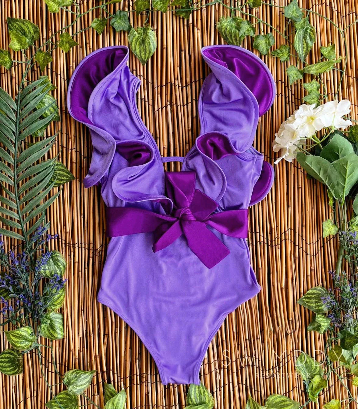 Sexy Ruffle Shoulder Swimsuit V-Neck Swimwear Women Backless Push Up Bathing SuitBeach Wear 2024 Female Swimming Suit