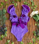 Sexy Ruffle Shoulder Swimsuit V-Neck Swimwear Women Backless Push Up Bathing SuitBeach Wear 2024 Female Swimming Suit
