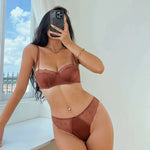 Lace Brief Sets Embroidery Underwear Sexy Satin Thin Cup Push Up Bra Set Women Romantic Bralette Green Breathable Lingerie