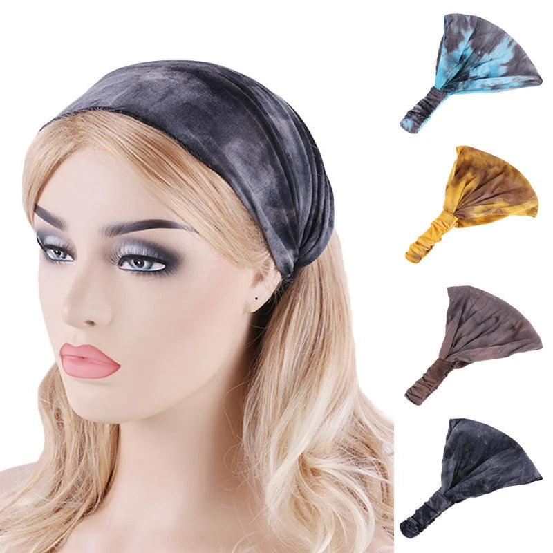 Elastic Tie Dye Cotton Headbands Turban Head Wrap for Women Girl Hair Bands Hair Bandage Beach Vintage Sports Headband