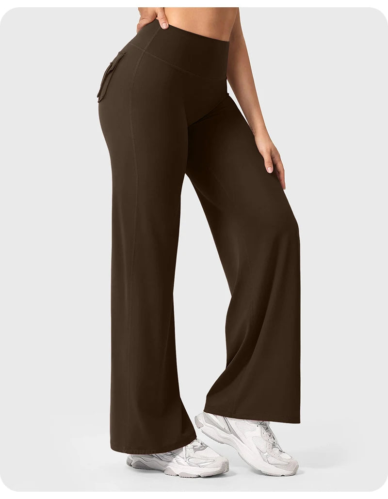 High Waist Pocket Yoga Pants for Women - Stretch Breathable Gym Workout Leisure Tummy Control Tights with Pockets