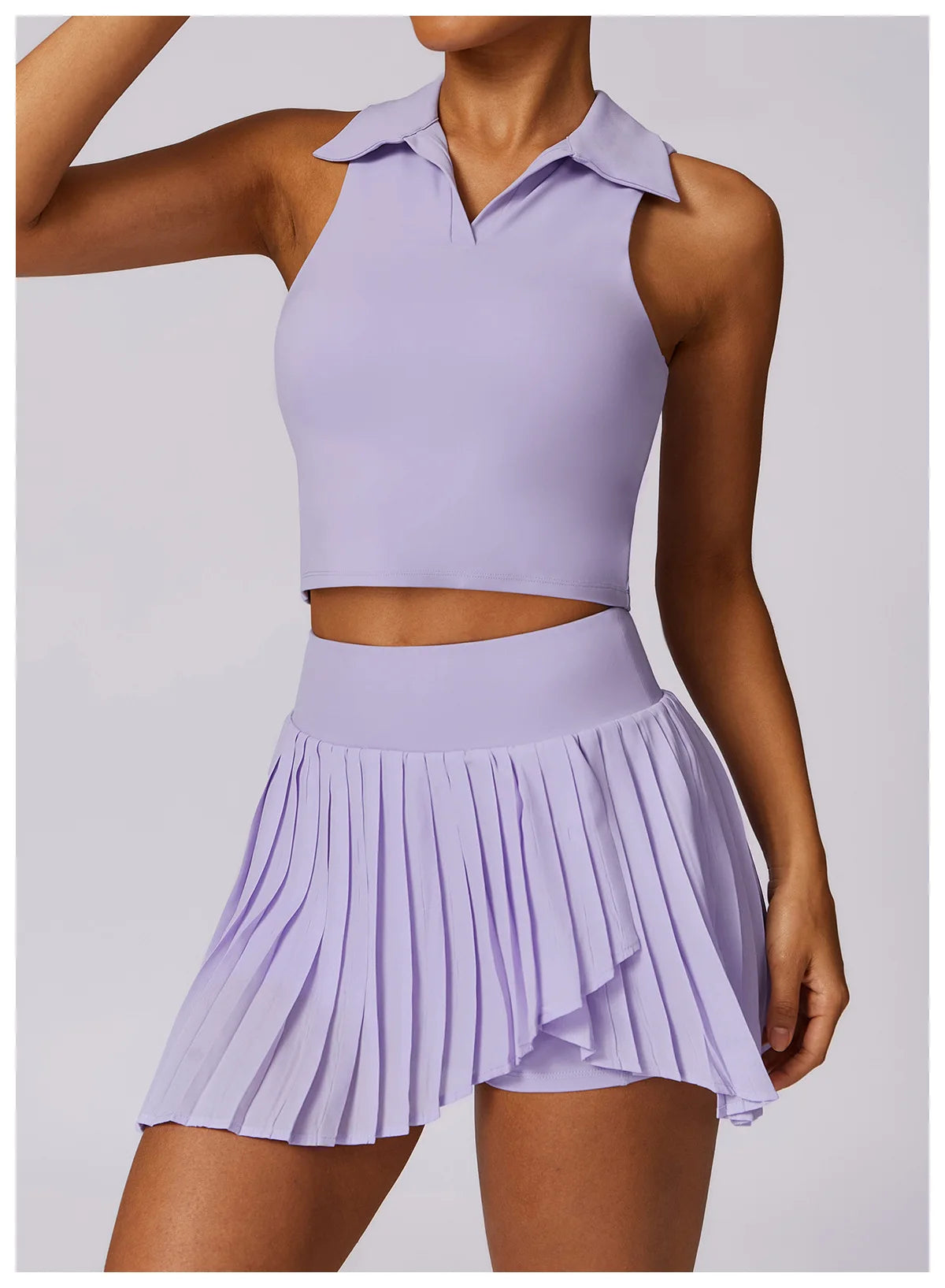 Outdoor Breathable Golf Wear Tennis Sport Sets Women Turn Down Collar Sleeveless Top Short 2 in 1 Skirt Running Fitness Set