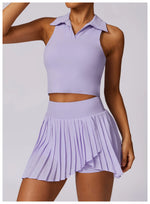Outdoor Breathable Golf Wear Tennis Sport Sets Women Turn Down Collar Sleeveless Top Short 2 in 1 Skirt Running Fitness Set