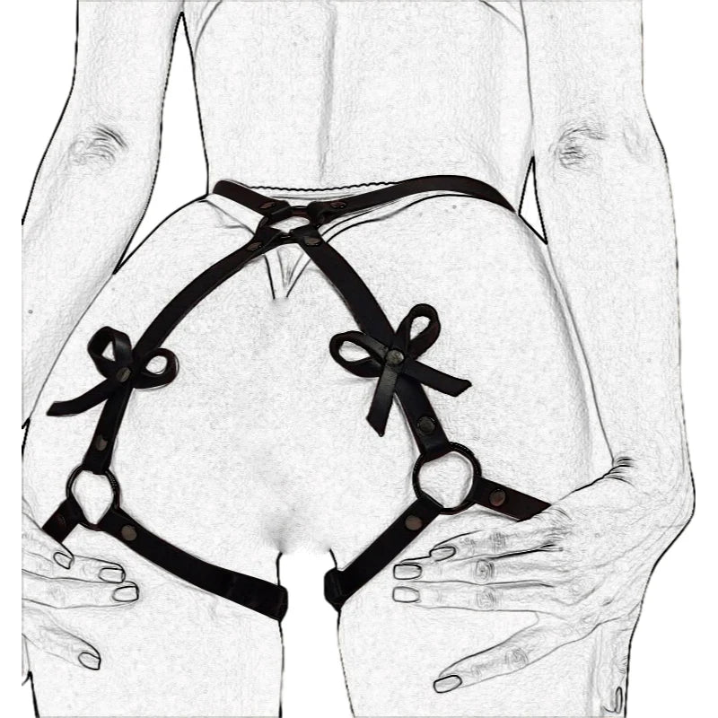 Sexy Woman Garter Lingerie Suit Erotic Crotchless PantiesAdjustable PU Leather G-string Underwear Goth Hip Belt Female Thongs