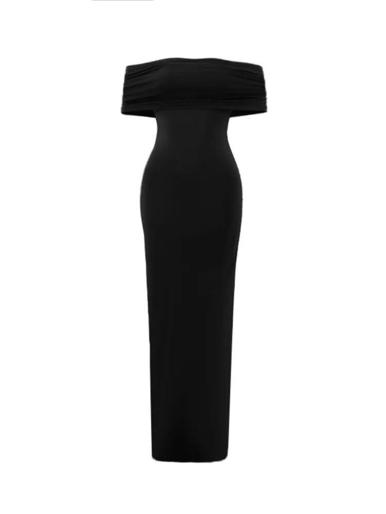 Temperament Slim Strapless Long Dress Women Solid Color Sexy Off-shoulder Backless Package Hip Sleeveless Club Party Dresses