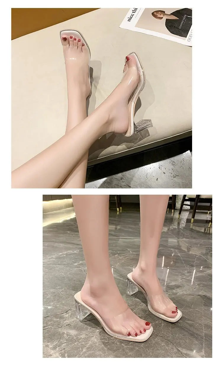 Summer Women Pumps Sandals PVC Jelly Slippers Open Toe High Heels Women Transparent Perspex Slippers Shoes Heel Clear Sandals