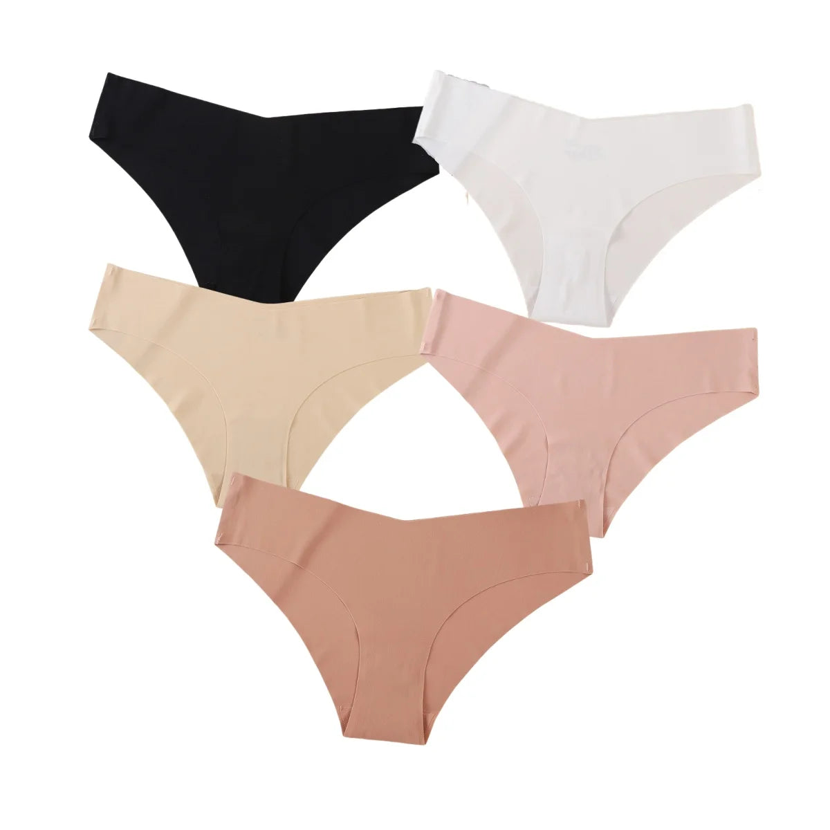 5Pcs/Set Women Panties Seamless Classic Briefs Female V-waist Underpants Soft Ice Silk Panties Sexy Lingerie Low-Rise Underwear