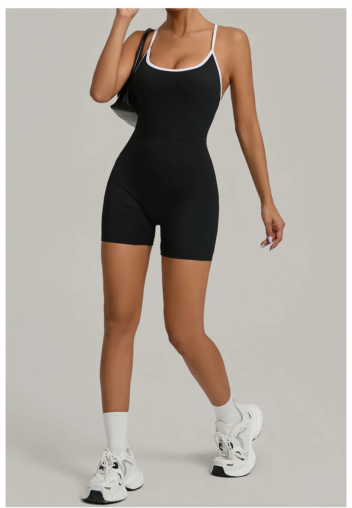 Spring/summer Women's Contrasting Yoga Jumpsuit Hollow Out Cross Back Camisole One Piece Sports Suit Hip Lifting Fitness Romper