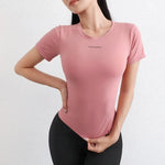 STOUREG Quick Drying Women's Yoga Shirt Short Sleeved Sports Tight Top Gym Running T-shirt Cycling Exercise Round Neck Top