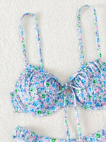 New Sexy Floral Print Push Up Bikini 2024 Women Swimwear Female Swimsuit Two Pieces Thong Bikini Set Bather Bathing Suit Beach