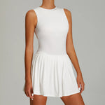 Naked Breathable Sleeveless Tennis Dress for Women O Neck Sleeveless High-intensity Sports Pleated Skirt with Separate Shorts