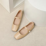 2025 Elegant Woman Square Toe Lolita Lady Barefoot Boat Gold Flats Elegant Soft Sole Ballerina Party Mary Jane Shoes