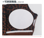 Sexy Brown Leopard Print Yoga Jumpsuit Women Hollow Out Backless Sleeveless Slim Gym Running One Piece Flare Pants Sports Suit