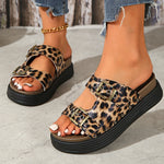 New Leopard Double Buckle Sandal for Woman Fashion 2025 Med Heel Flat Sandals Women Summer Non Slip Platform Sandal Female