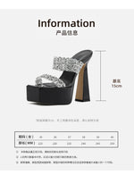 Summer 2026 Crystal Shiny Hollow Out High Heels Women's Sandals Fashion Sexy Size 35-41 Glittering PU Upper Rubber Sole