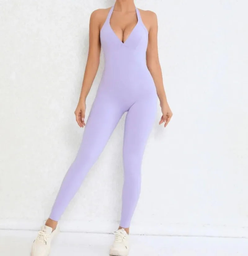 Women's Seamless Yoga Jumpsuits Sports Fitness Peach Hip-lifting Beauty Backless One-piece Pocket Tight Workout Gym Bodysuit