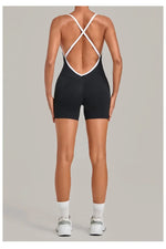 Women's Seamless Yoga Jumpsuits Fitness Sports Gym Hip-lifting Sleeveless One-piece Backless Workout Training Shorts Jumpsuit