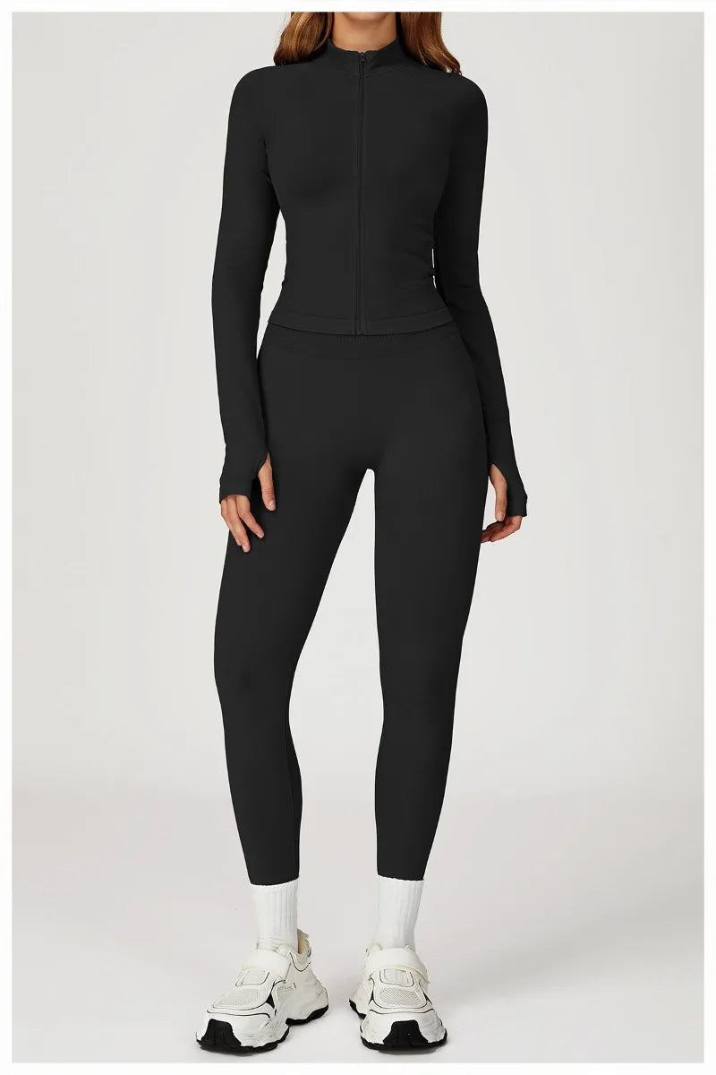 Women's Seamless Yoga Set Quick Drying Slim Fit High-end Feeling Exposed Feeling Set Outdoor Sports and Running Fitness Set