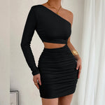 Fashion Sexy Dress Slanted Collar Single Shoulder Sleeves Hollow Slim Fit Sexy Dresses Skinny Slim Elegant Party Mini Dresses